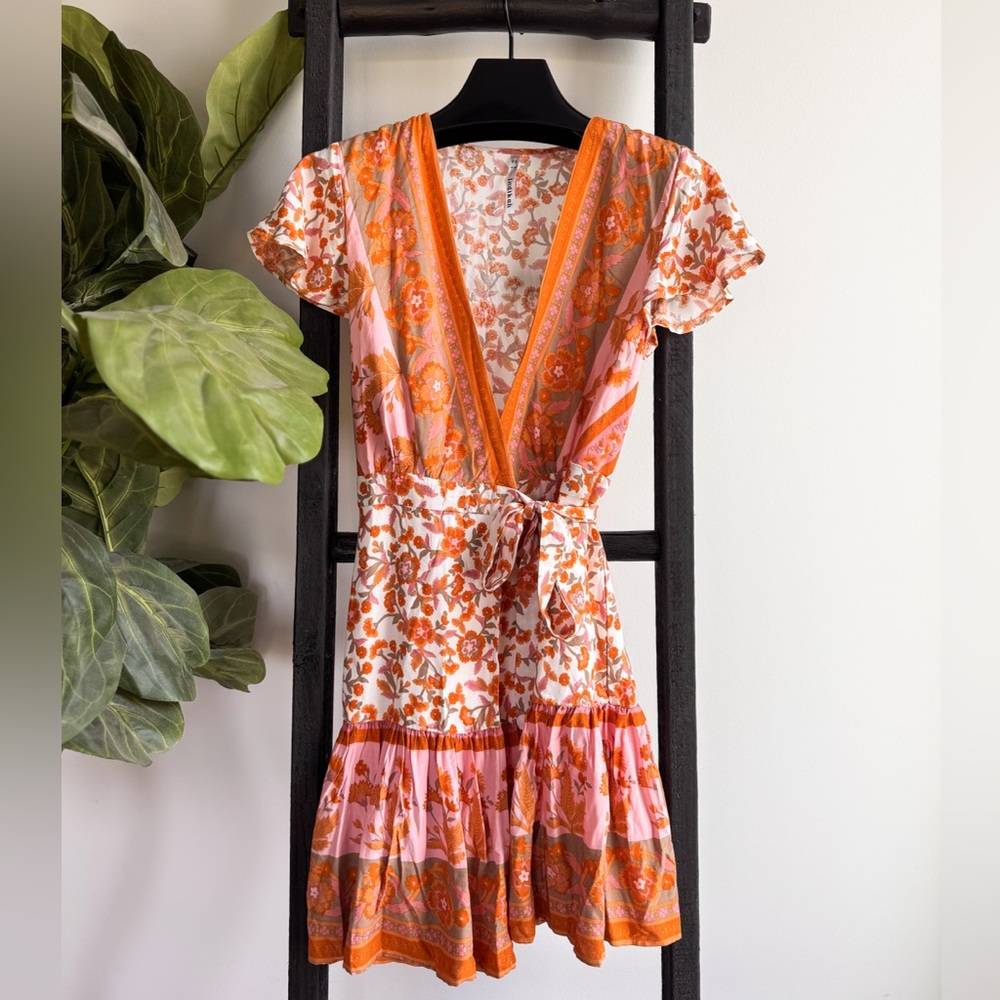Vibrant Floral Wrap Midi Dress